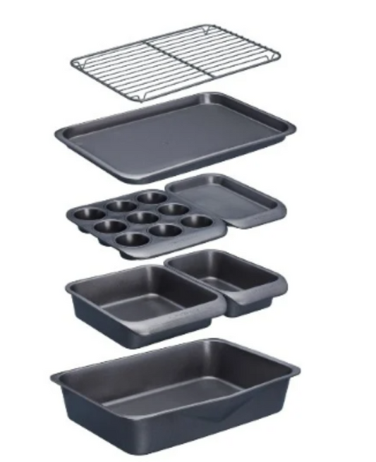 Set 7 Tavi de Copt Stivuibile – Otel Carbon, Antiaderente, Economie de Spatiu, ideal pentru Cuptor