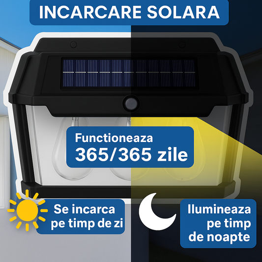 Lampa solara LED pentru exterior 38W cu 3 becuri