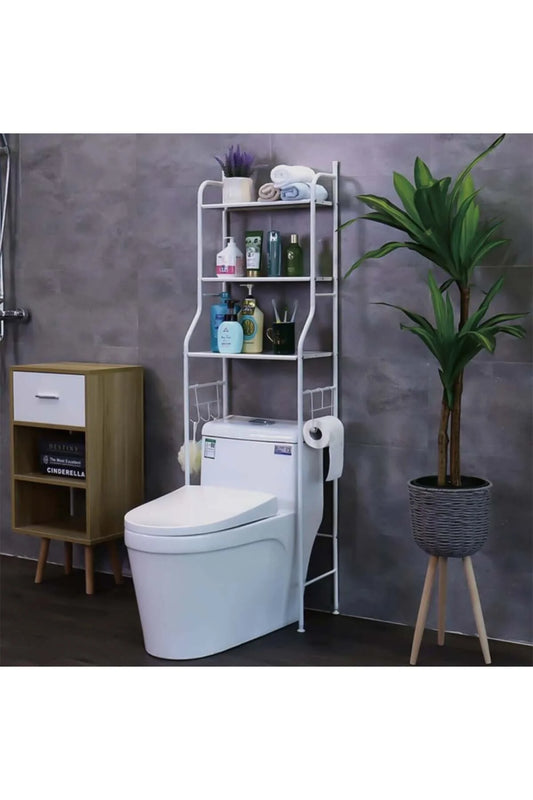 Raft depozitare, 3 polite, etajera baie, metal, polite reglabile, Alb