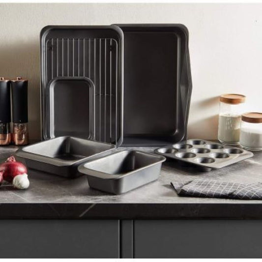 Set 7 Tavi de Copt Stivuibile – Otel Carbon, Antiaderente, Economie de Spatiu, ideal pentru Cuptor