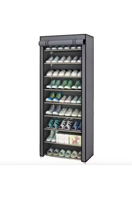 Organizator pentru pantofi, din material textil si metal, cu 9 rafturi, dimeniuni 58X30X158 cm