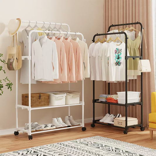 Suport de haine suspendat din metal cu polita de depozitare si carlige laterale culoare ALBA