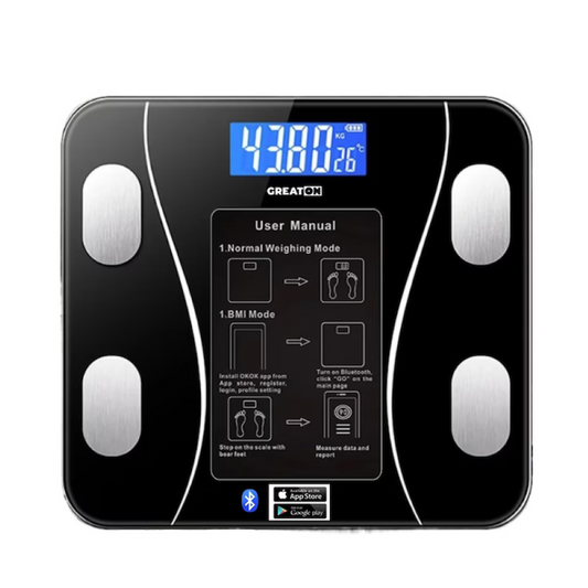 Cantar corporal inteligent Bluetooth cu aplicatie, sticla, afisaj LCD