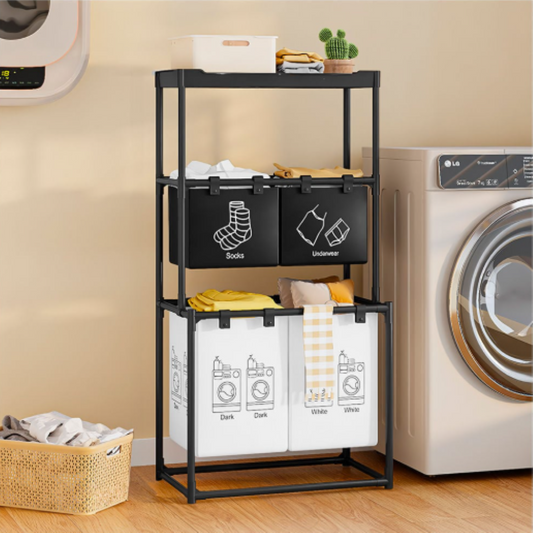 Cos de rufe, metal, 3 nivele, 4 sectiuni, negru