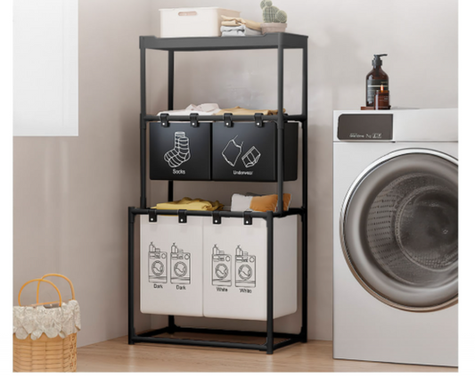 Cos de rufe, metal, 3 nivele, 4 sectiuni, negru