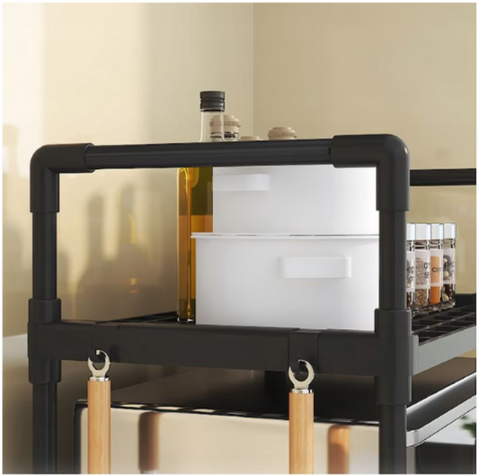 Raft organizator pentru cuptor microunde, cu agatatori, plastic rezistent, 49x48x32 cm, negru
