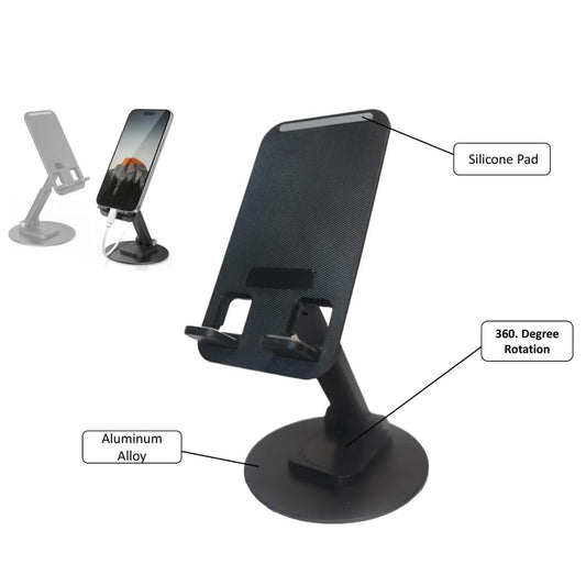 Suport pliabil pentru telefon, rotatie la 360°, inaltime reglabila, compatibilitate universala, portabil, negru/alb